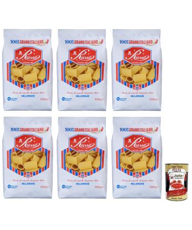 Italian Gourmet E.R. Russo Millerighe No. 26 Durum Wheat Semolina Pasta 100% Italian Wheat 500g Pack + 400g Box 6 Pieces