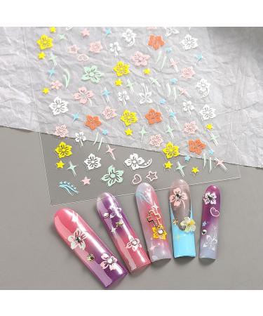 3D Hibiscus Flower Nail Stickers | Self-Adhesive Nail Decals - Elegant Floral Designs for Women & Girls - Tropical Leaf Art Supplies (6 Sheets - Buy Online on GoSupps.com