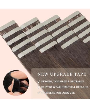 YDDM Tape-In Extensions - 20 Pcs 50cm Dark Brown & Chestnut - Real Hair Skin Weft 20 Inch - Invisible Tape Hair Extensions - Buy Online on GoSupps.com