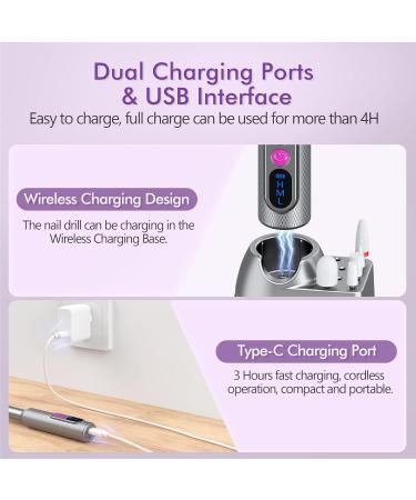 Professional Cordless Electric Nail Drill Kit | Efile for Acrylic & Gel Nails | Manicure Pedicure Tools | Home Salon Use - Gray - Buy Online on GoSupps.com