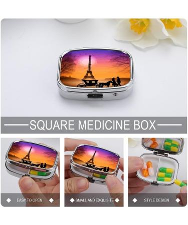 Valentine Paris Eiffel Tower Pill Box - Romantic 2 Compartment Medicine Organizer | Decorative Metal Portable Case for Pocket & Purse - Buy Online on GoSupps.com