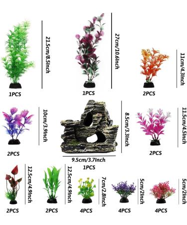 QUOZUO 25-Piece Aquarium Plants Decoration Set | Colorful Artificial Plants & Resin Cave Fish Tank Ornaments - Enhance Your Aquarium Today! - Buy Online on GoSupps.com