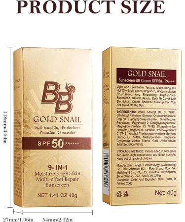BB Cr me Escargot Dor avec SPF Sunscreen BB Cream SPF50+ PA+++ Maquillage Hydratation et Couvrance en Un Protection UV et Teint clatant (Naturel 40 g) Naturel 40 g (Lot de 1) - Buy Online on GoSupps.com