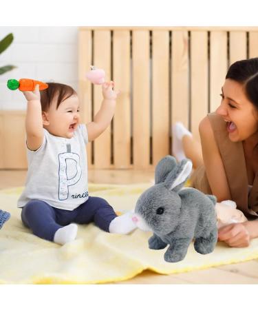 Woeau Rabbit Toy for Kids - Grey Plush Stuffed Bunny with Carrot, Sounds & Movements - Electronic Walking and Talking Pet - Buy Online on GoSupps.com