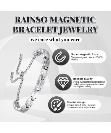Shop RainSo Women's Adjustable Stainless Steel Magnetic Bracelet with Crystal Design - Elegant Silver Jewelry for All Occasions - Buy Online on GoSupps.com