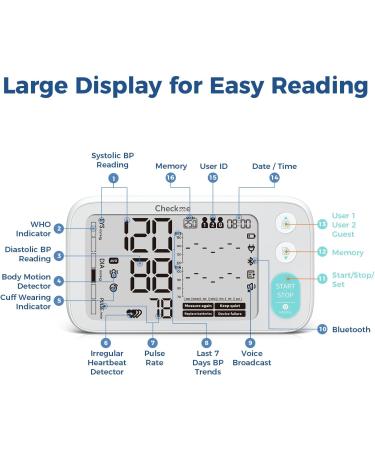 Buy Checkme Blood Pressure Monitor - Automatic Digital BP Machine with Bluetooth XL Cuff & Dual Display for Home Use - Buy Online on GoSupps.com
