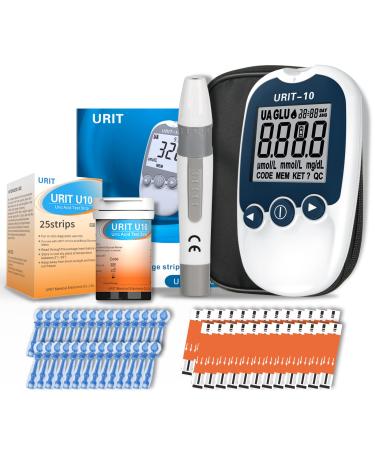 URIT Uric Acid Test Kit. Includes 25 Test Strips 25 Lacents  Lancing Devic  Uric Aid Test System for Home Use.(mg/dL)