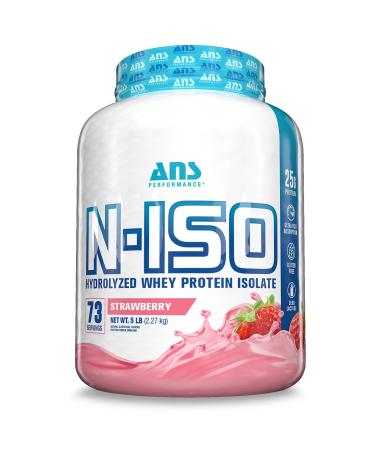 ANS Performance 100% Pure Hydrolyzed Whey Isolate Protein + BCAAs - 25g of Protein - Gluten Free Zero Lactose (Strawberry 5 lb) Strawberry 5 lb