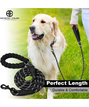 ARTISTRY 5 FT Rope Dog Lead for Medium Dog Strong Dog Leads for Large Dogs 150cm Highly Reflective Dog Leash Soft Padded Handle Dog Lead Durable Dog Lead for Small Dog (Black/White) - Buy Online on GoSupps.com