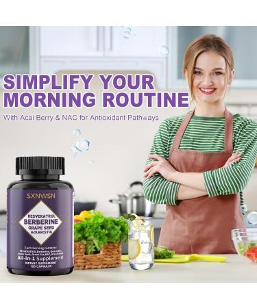 SXNWSN Resveratrol & Berberine Complex 120 Capsules - Antioxidant Support with Grape Seed Quercetin & NAC Promotes Healthy Cellular Function & Metabolism - Buy Online on GoSupps.com