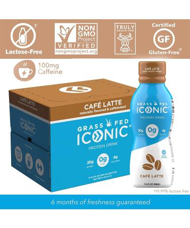 ICONIC Beverages Protein Drinks  Cafe Latte  Low Carb  High Protein  20G Protein + 180mg Caffeine  Grass Fed  Lactose Free  Gluten Free  Non-GMO  Kosher  Keto Friendly  11.5 Fl Oz (Pack of 12) - Buy Online on GoSupps.com