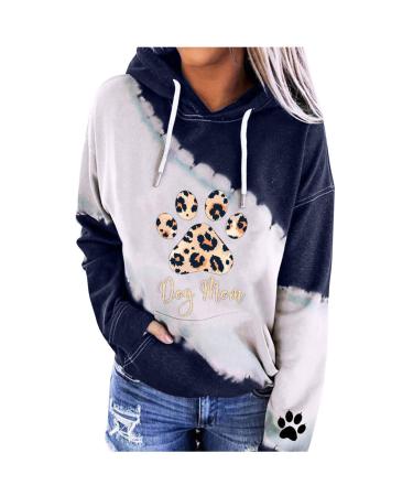 Dog Mom Sweatshirts for Women Hoodie Pullover Graphic Funny Cute Pets Dogs Paw Letter Print Drop Shoulder Shirts F 3X-Large