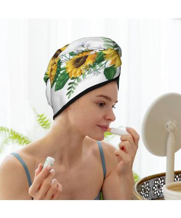 Hair Towel Wrap - Quick Drying Towel Turban with Button | Sunflower Design | Lightweight & Soft - Buy Online on GoSupps.com