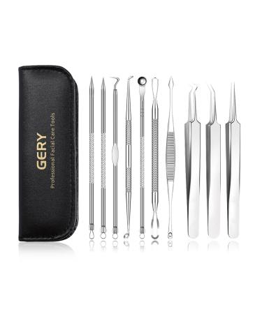 Blackhead Remover Tools 2022 Newest 10 PCS Acne Needles GERY Whitehead removal Extractor tools Pimple Popper Tool Kit Professional Stainless Pimple Acne Blemish Removal Tools Set with Leather package