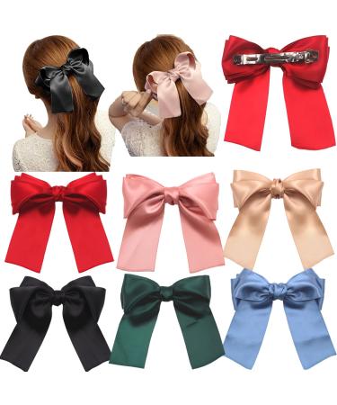 Graduation Gifts for Her 6 Pcs Large Big Huge Soft Silky Hair Bow Clip Lolita Party Oversize Handmade Girl French Barrette Style Hair Clips (Barrettes) Red Pink Green Khaki Blue Black