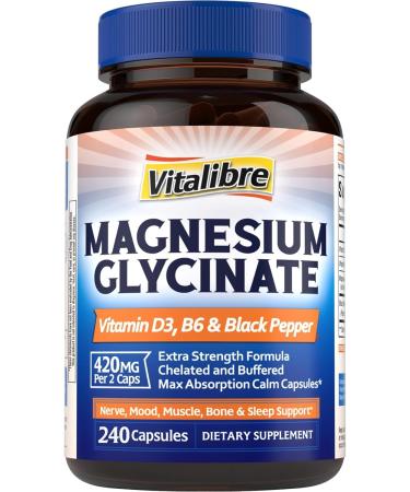 Vitalibre Electrolytes Powder Packets | 16 Stick Packs Magnesium Glycinate 420mg with Vitamin D3 & B6 240 Capsules - Buy Online on GoSupps.com