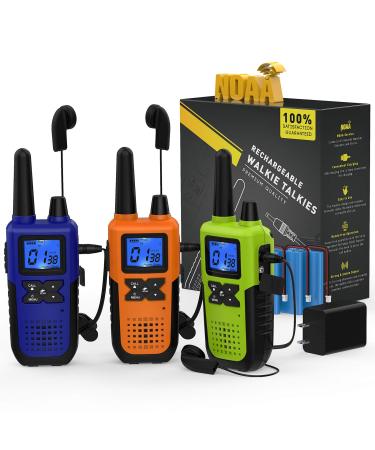 3 Long Range Walkie Talkies Rechargeable for Adults - NOAA 2 Way Radios Walkie Talkies 3 Pack - Long Distance Walkie-Talkies with Earpiece and Mic Set Headsets USB Charger Battery Weather Alert 3 Pack 1Amazon's Choice(Gift Ideas)