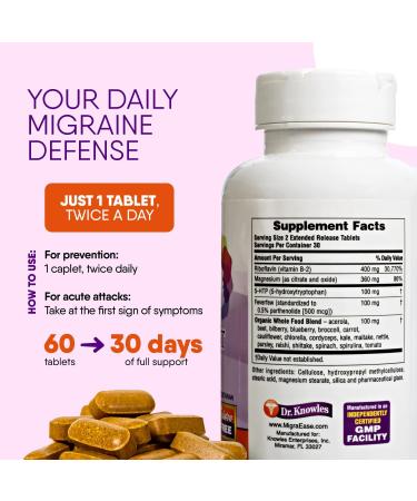 Doctor Knowles Migraine Supplement |Complete Natural Migraine Prevention & Relief Pills with Magnesium 5-HTP Feverfew Riboflavin & Organic Blend |Caffeine Free Extended-Release Tablets (60 Units) 60 Count (Pack of 1) - Buy Online on GoSupps.com