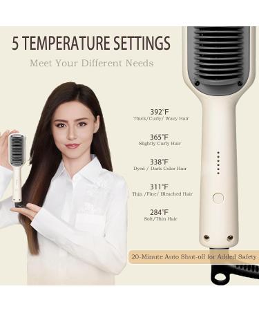 Hair Straightener Brush | 5 Temp Ring Comb for Women | Auto-Off Safety & Anti-Scald | Fast Heating & Dual Voltage - Beige - Buy Online on GoSupps.com