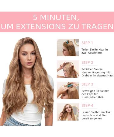 Silk-Co Hair Extensions with Rubber Band - Adjustable Secrets Synthetic Long Corrugated Extensions for Women | Dark Brown & Golden Highlights - 50 cm - Buy Online on GoSupps.com