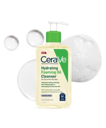 CeraVe Hydrating Foaming Oil Cleanser Moisturizing Cleanser for Face & Body Squalane Oil + Hyaluronic Acid + Ceramides For Dry to Very Dry Skin Fragrance Free & Residue Free 8 FL Oz 8 Fl Oz (Pack of 1)