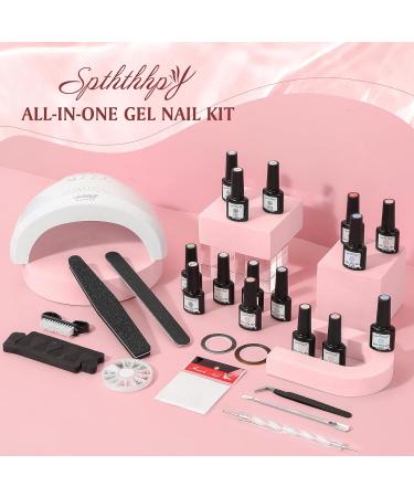 SPTHTHHPY 12+3 Gel Nail Polish Set with 48W Lamp Starter Kit - Complete Nail Kit for Beginners - Includes Base and Top Coat - DIY Manicure Salon Tools for Home - Macaron Girl Collection - Buy Online on GoSupps.com