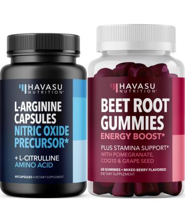 HAVASU NUTRITION Beet Root Gummies with CoQ10 (30 Servings) & Saw Palmetto 500mg L-Arginine 500mg Complex (30 Servings)