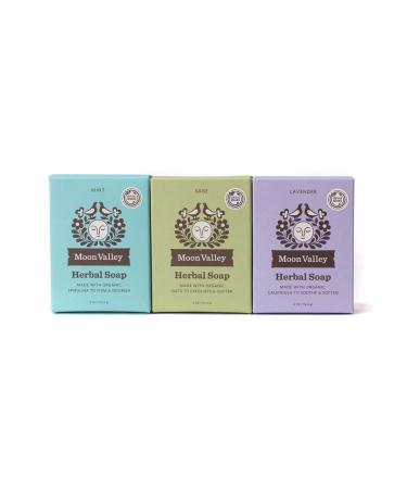 Moon Valley Organics Natural Body Wash and Face Wash Soap Bar Natural Bar Soap Pack of 3 Mint-Lavender-Sage