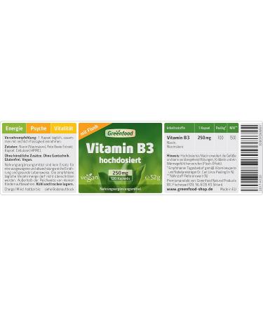 Green Food Vitamin B3 (Niacin) 250 mg | Extra High Dose | 120 Vegan Capsules | Non-GMO & No Artificial Additives - International Shipping - Buy Online on GoSupps.com
