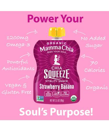Mamma Chia Organic Vitality Squeeze Snack - Strawberry Banana 8 Count (Pack of 2) | Healthy Snack - Buy Online on GoSupps.com