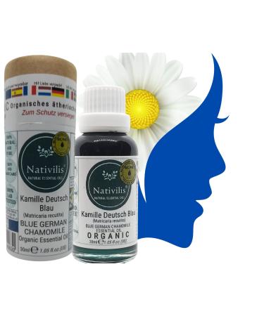 Nativilis chamomile German blue (matricaria recutita) essential organic oil-anti-inflammatory soothing skin care natural solution for hair lice and dandruff-chamazulene aromatherapy copaiba