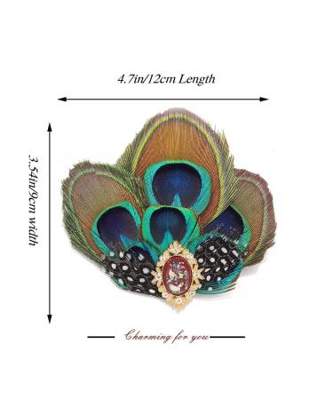 Asooll Peacock Feather Hair Clip - 1920s Flapper Headpiece with Red Crystal - Festival Costume Hair Accessories for Women - Buy Online on GoSupps.com