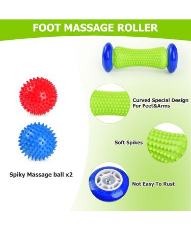 Foot Roller Massage Spiky Ball for Relief Plantar Fasciitis and Reflexology Massager for Deep Tissue Acupresssure Recovery for Relax Foot Back Leg Hand Tight Muscle 1 roller and 2 Spiky Balls 1.blue - Buy Online on GoSupps.com