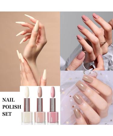 Nail Polish Set - Nude White Nail Varnish Set - 3Pcs Nude Pink Milky White Nial Polish Natural Look - Quick Dry Nail Varnish Gift Set DIY Manicure Home (Nude White) - Buy Online on GoSupps.com