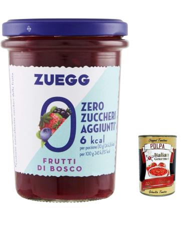 Italian Gourmet E.R. Zuegg Zero Zuccheri Sugar Free Wild Fruit Jams 220g + Gourmet Italian Polpa 6 Count