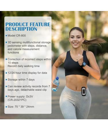 Jinlaili 3D Pedometer - Simple Fitness Tracker with Large LCD Display | Step Mile/KM Calorie & Activity Time Monitor | Clip & Lanyard Included | No App Required - Buy Online on GoSupps.com