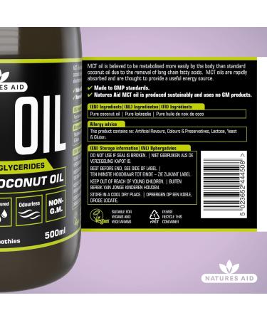 Natures Aid Huile 100% TCM de huile de noix de coco de qualit sup rieure provenant de sources durables ajouter aux caf s ou milk-shakes convient aux v g taliens 500 ml Original - Buy Online on GoSupps.com