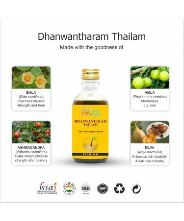HERBS BOTANICA Dhanwantharam Thailam Oil - Relaxation & Skin Moisturizer Prevent Stretch Marks 200ml - Best Massage Oil for Post-Delivery Care - Buy Online on GoSupps.com