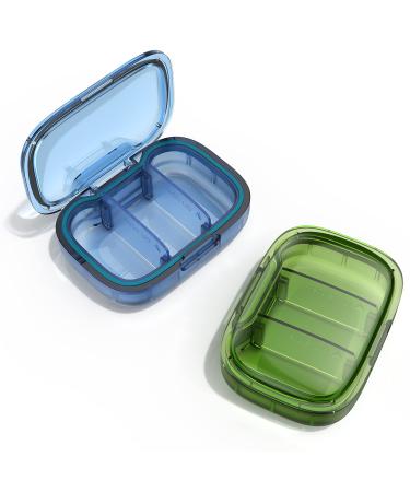 2 Pack 3 Compartment Small Pill Box Moisture Proof Pill Case Travel Pill Organizer for Pocket Purse Daily Portable Medicine Vitamin Box Fish Oil Box Supplement Box Green+blue