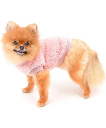 Smalllee Lucky Store Pet Sherpa Fleece Sweater Vest for Small Dogs & Cats - Warm Turtleneck Sweatshirt with D-Ring - Autumn Winter Clothing in Medium Pink - Buy Online on GoSupps.com