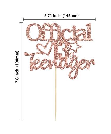 Rose Gold Glitter 'Officially A Teenager' 13 Cake Topper - 13th Birthday Party Decorations for Teens - Buy Online on GoSupps.com