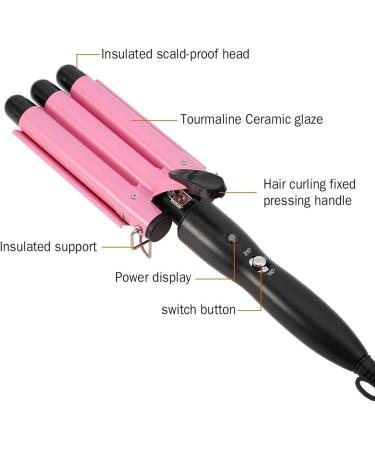 Nebula-X Three Barrel Curling Iron Wand - 1 Inch Ceramic Tourmaline Triple Barrels Dual Voltage Crimp (Pink) - Buy Online on GoSupps.com