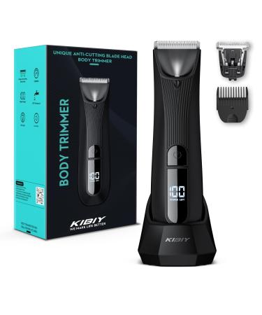 Body Groomer Men Ball Trimmer Men Body Shavers for Men Pubic Hair Trimmer with Replaceable Ceramic Blade Heads LED Light and Power Display Standing Recharge Dock for Wet/Dry Use (Black)