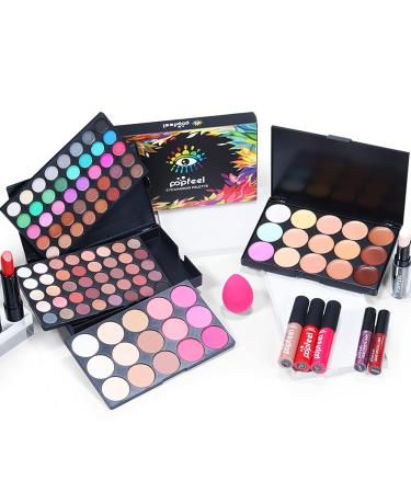 Professional Makeup Set - Mknzome Cosmetics Starter Kit with Travel Bag | Christmas Makeup Gift with Eyebrow Cream Eyeshadow Lipstick Lip Gloss & Mascara - Buy Online on GoSupps.com