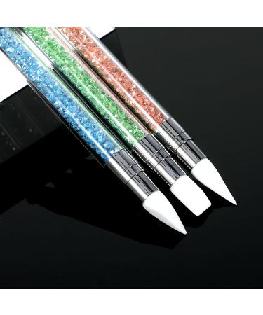 3 Pcs Nail Art Sculpture Pen Set - Dual Tipped Silicone Tools for Home & Salon | Blue Green Orange Nail Brushes & Rhinestone Carving Pen - Buy Online on GoSupps.com