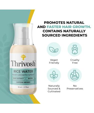 Vegan Rice Water Hair Growth Spray with Biotin & Caffeine - Premium Leave-In Treatment | 1.7fl Oz - Buy Online on GoSupps.com