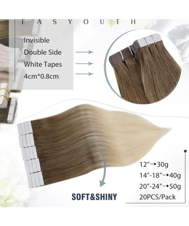 EASYOUTH Tape Extensions Human Hair 16 40g 20Pcs Ombre Balayage Brown to Blonde Tape-In Hair Extensions #8/60 - Buy Online on GoSupps.com