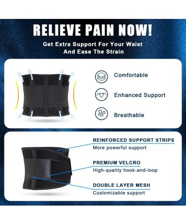 Back Brace for Lower Back Pain Relief | Sciatica Scoliosis Herniated Disc Support | Adjustable Lumbar Support Belt for Men & Women | Breathable Waist Trainer for Heavy Lifting & Workouts (Black Medium - Buy Online on GoSupps.com