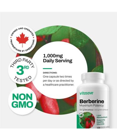 Vitasave Berberine - Ultra Potent 1000mg Daily Serving - Blood Sugar & Glucose Support - High Potency Formula with 120 Capsules - Buy Online on GoSupps.com