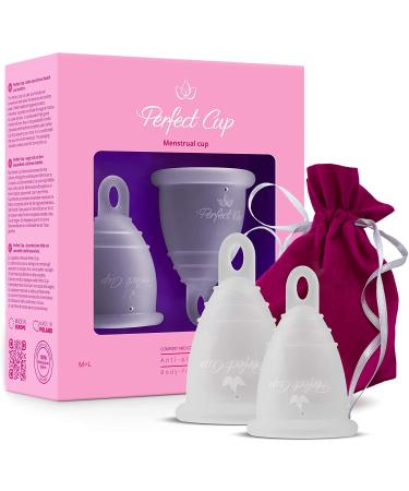 Perfect Cup menstrual cup 100% medical silicone vegan -friendly super soft and flexible 12 hours of protection reusable - M + L - Transparent